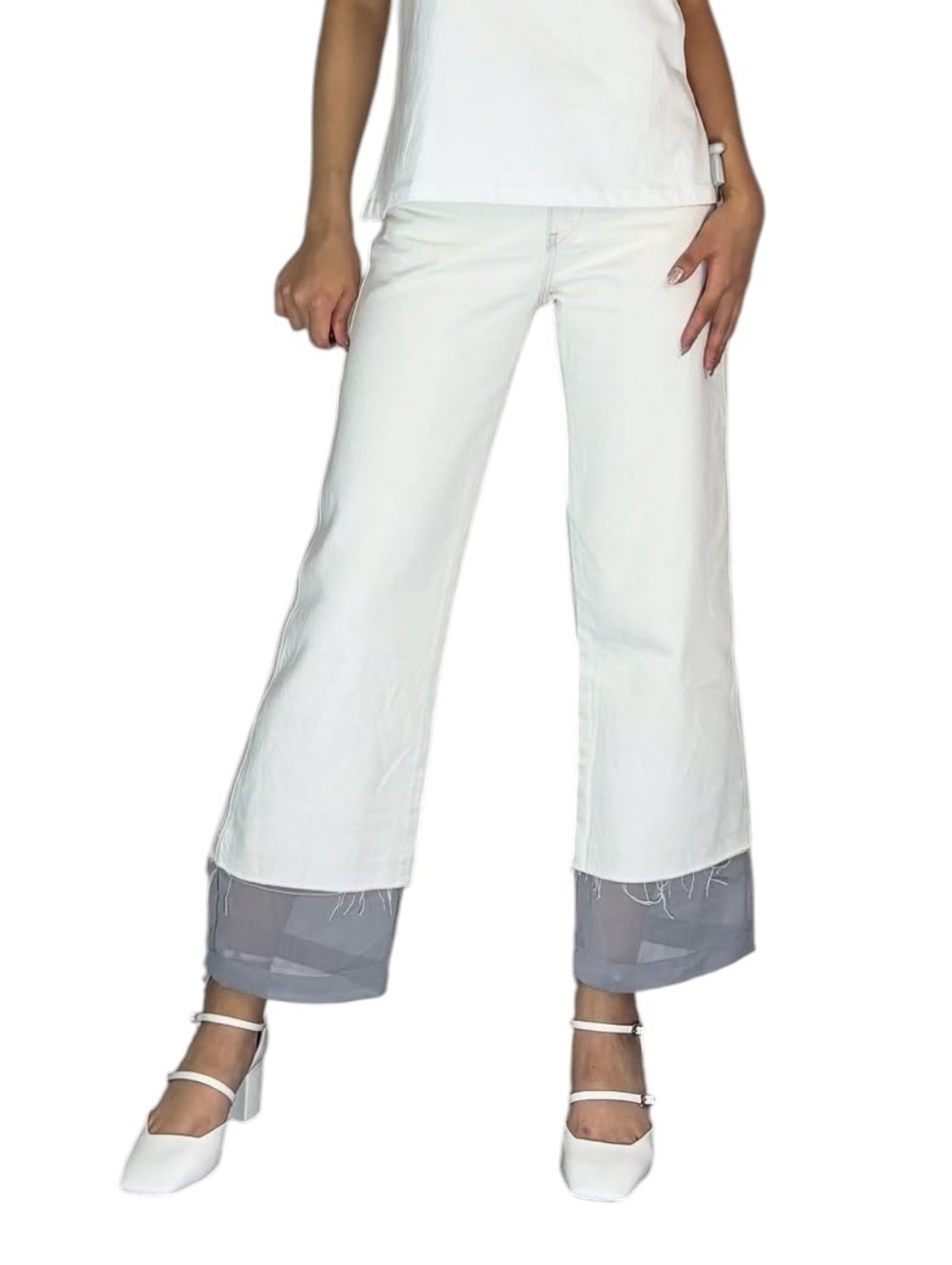 NWOT Zara Denim with Fabric Trim Raw Hem Jeans Ankle Cropped Size 4 Small